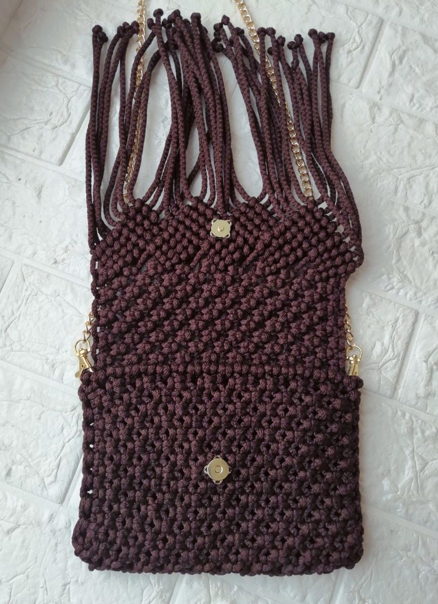 Плетеная сумка, цвет: горький шоколад, ручная работа