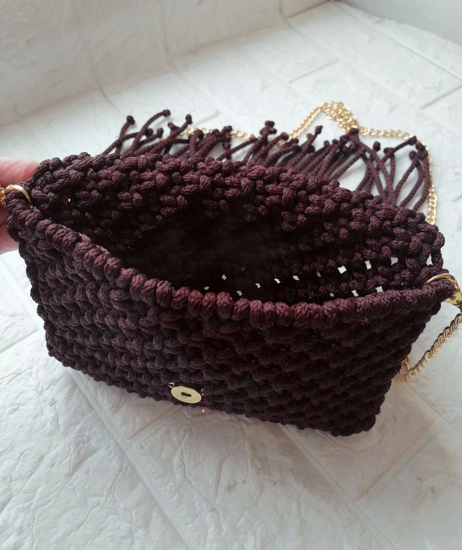 Плетеная сумка, цвет: горький шоколад, ручная работа