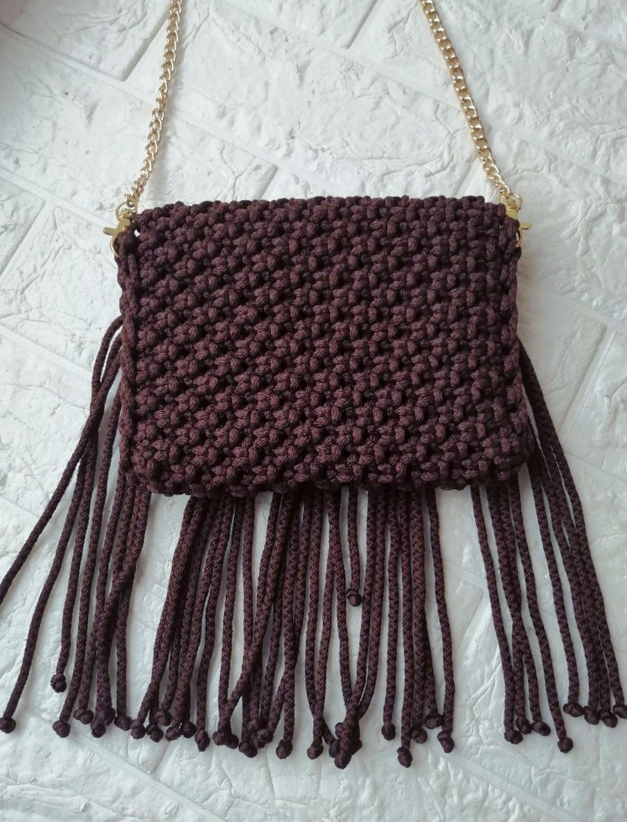 Плетеная сумка, цвет: горький шоколад, ручная работа