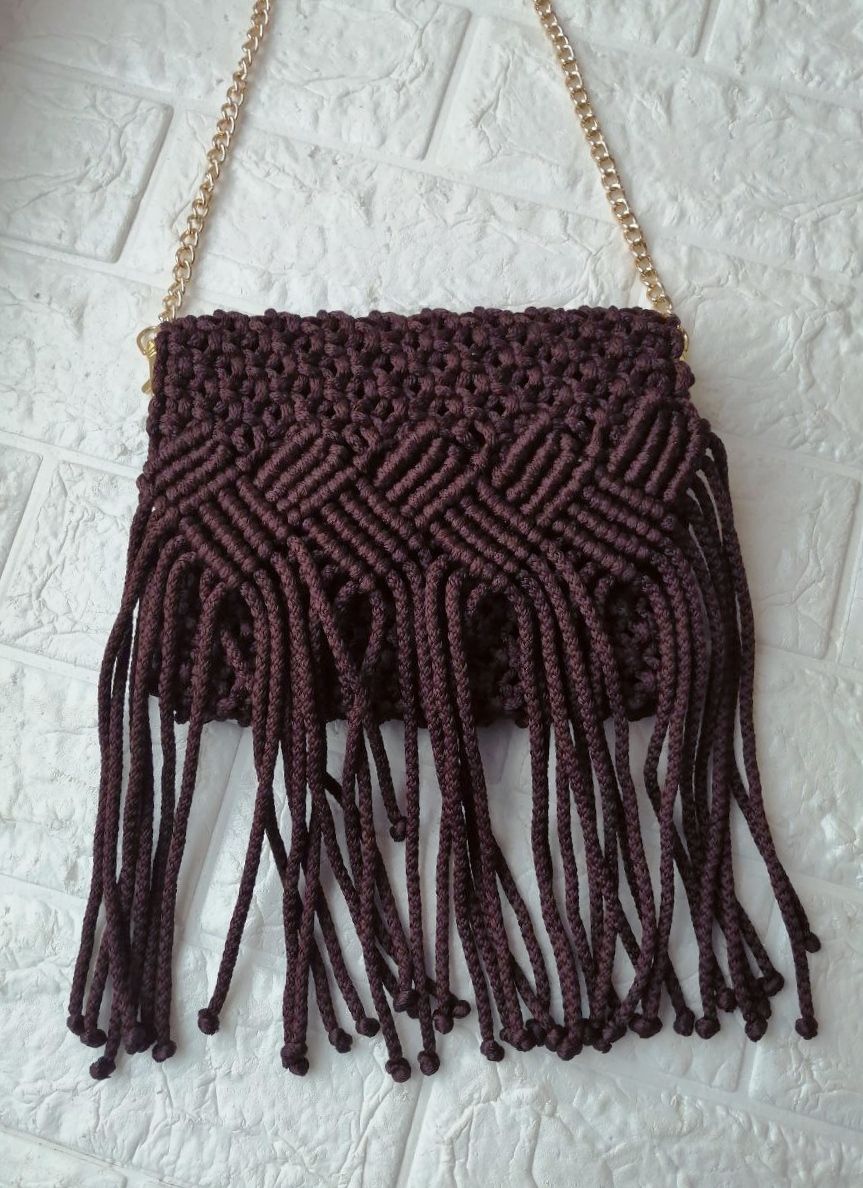 Плетеная сумка, цвет: горький шоколад, ручная работа