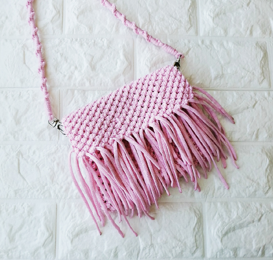 Плетеная сумка, цвет: розовый, ручная работа