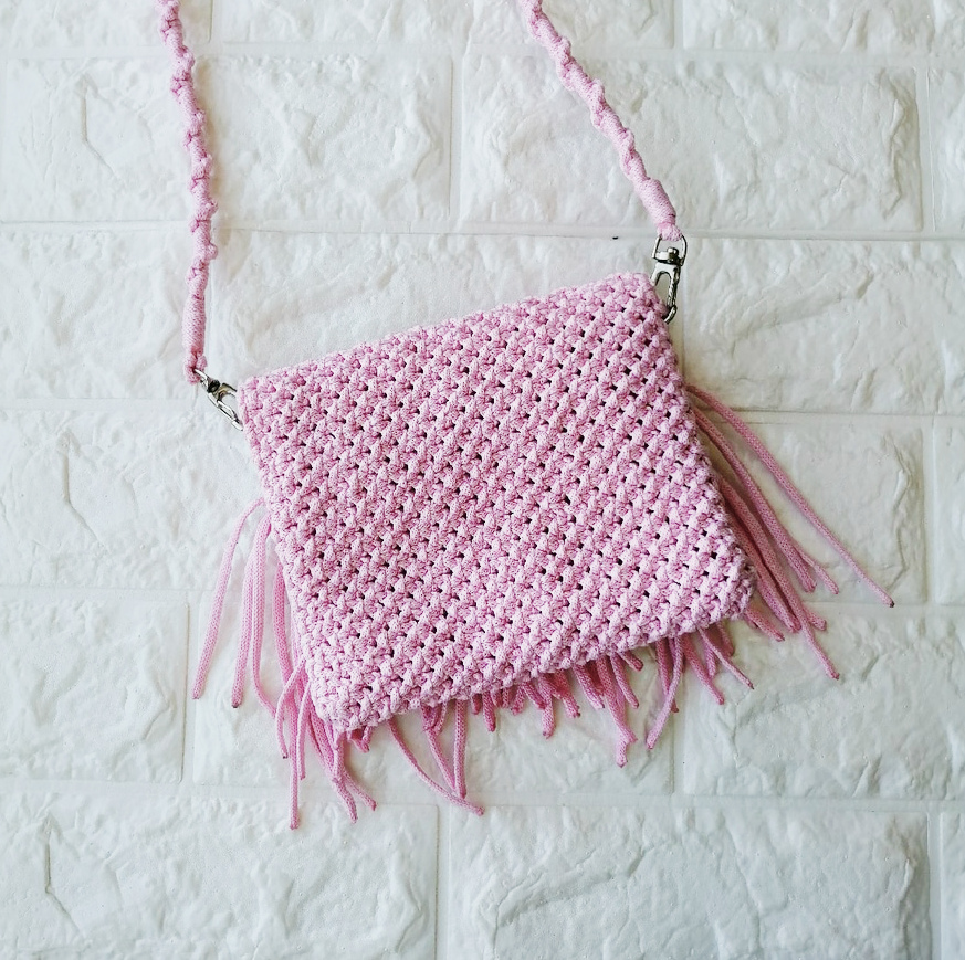 Плетеная сумка, цвет: розовый, ручная работа